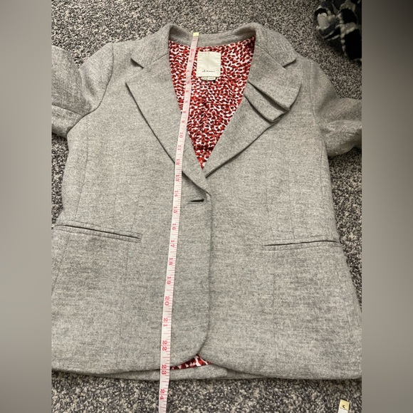 Anthropologie Elevenses Gray Pleated Collar Wool Career Office Blazer Sz US 4 - Picture 8 of 9